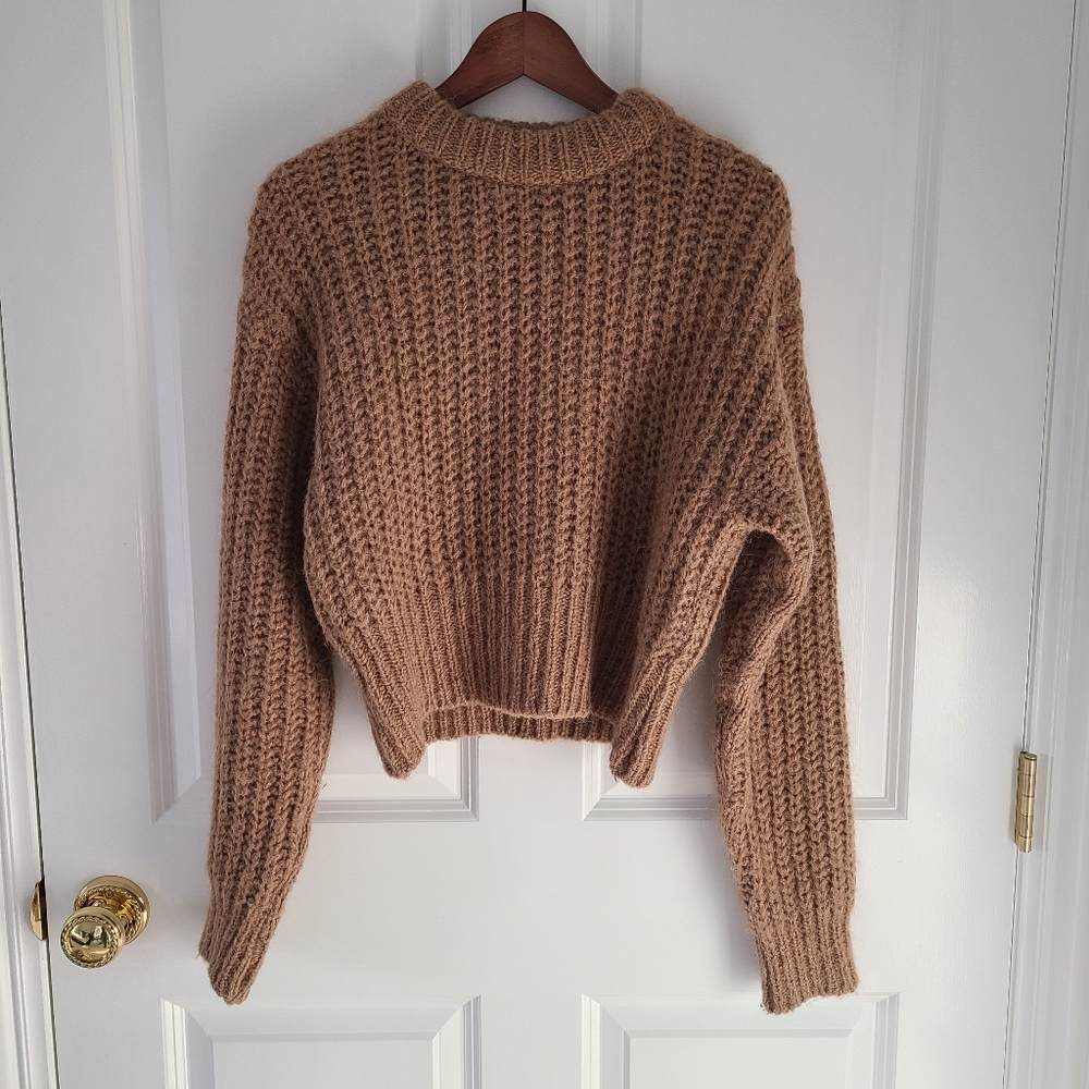 The Frankie Shop Alpaca Chunky Knit Natte Sweater Neutral Mock Neck Tan